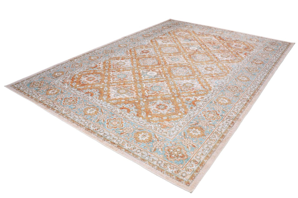 Venice Orange Rust and Jade Blue Distressed Traditional Washable Rug