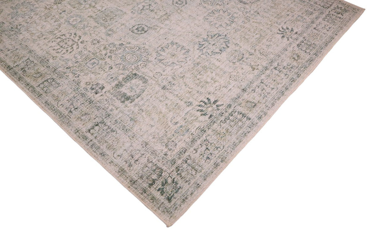 Venice Green Ivory and Cream Distressed Transitional Washable Rug