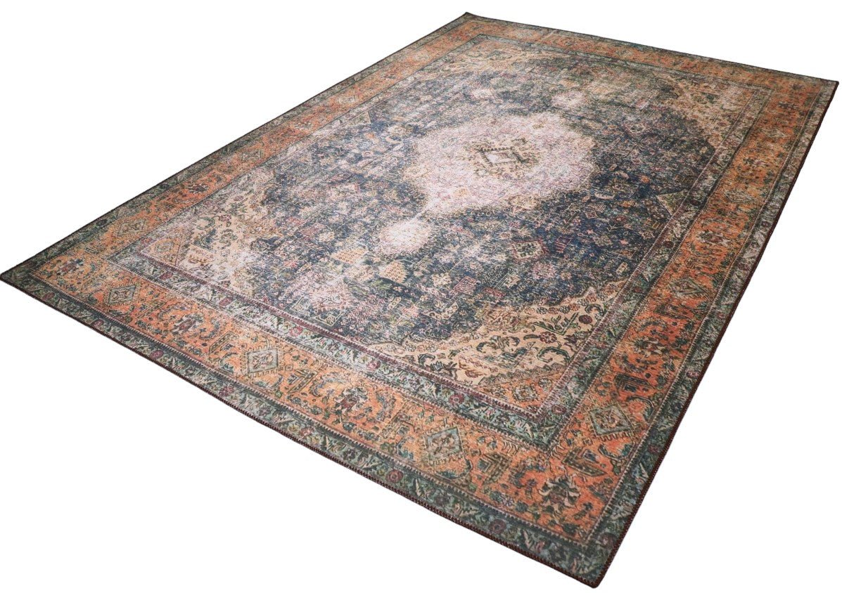 Venice Rust Brown Distressed Traditional Washable Rug