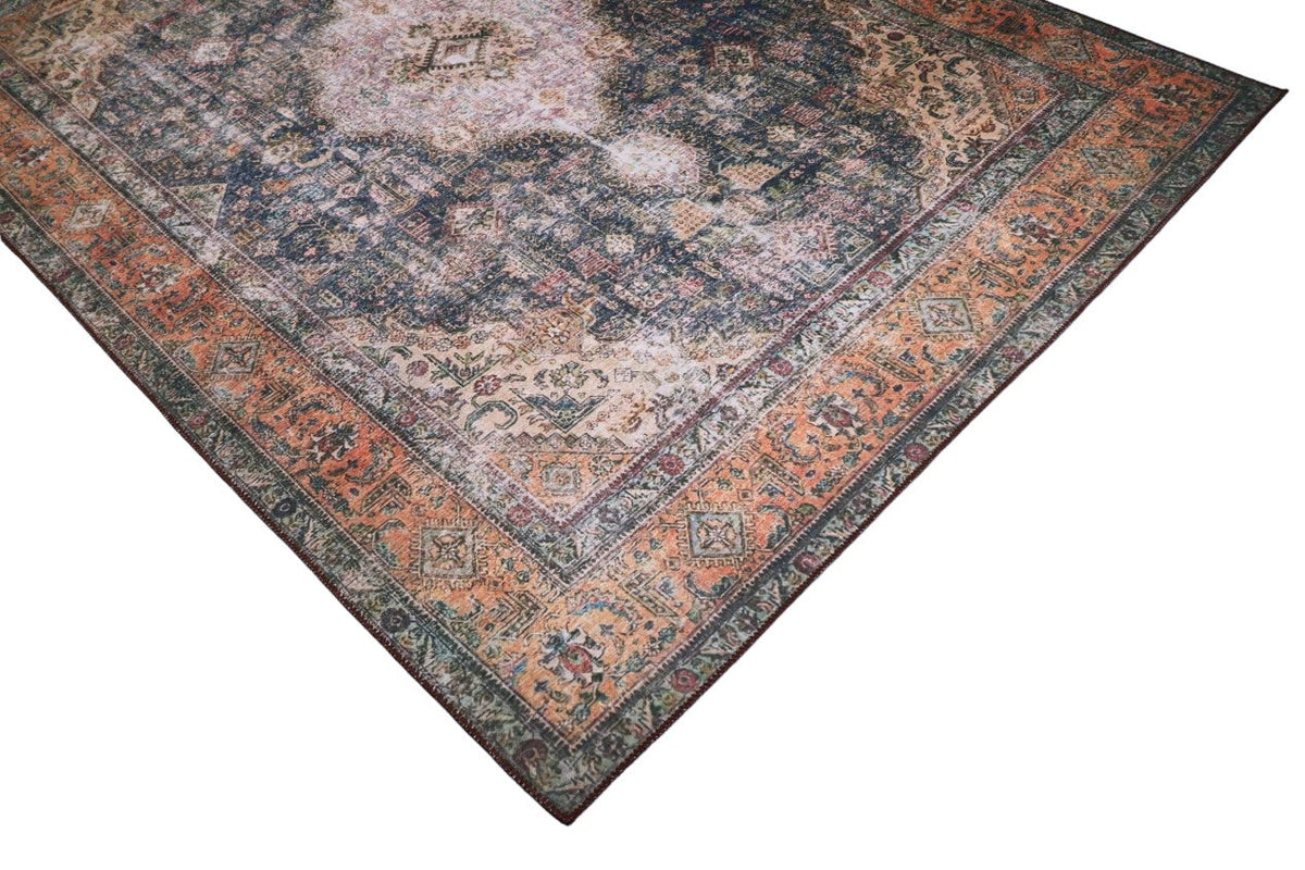 Venice Rust Brown Distressed Traditional Washable Rug