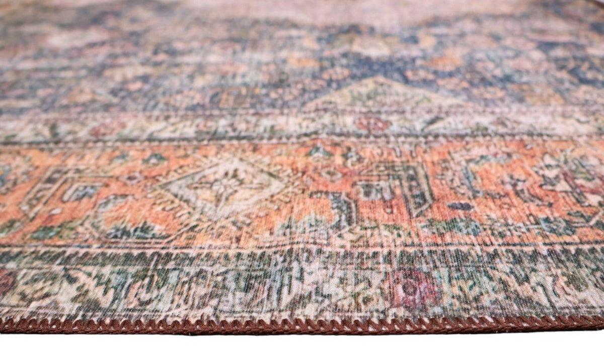 Venice Rust Brown Distressed Traditional Washable Rug