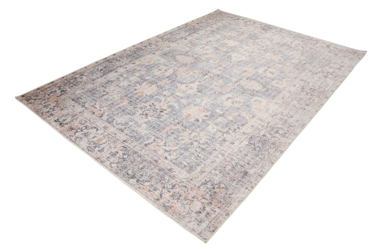 Venice Peach Beige and Mindi Grey Distressed Traditional Washable Rug