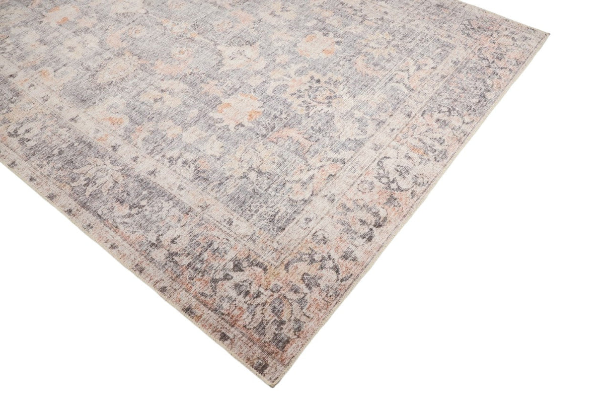 Venice Peach Beige and Mindi Grey Distressed Traditional Washable Rug