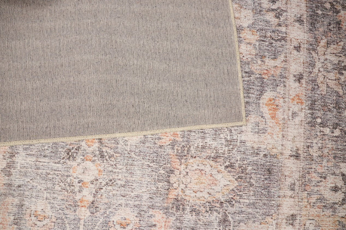 Venice Peach Beige and Mindi Grey Distressed Traditional Washable Rug