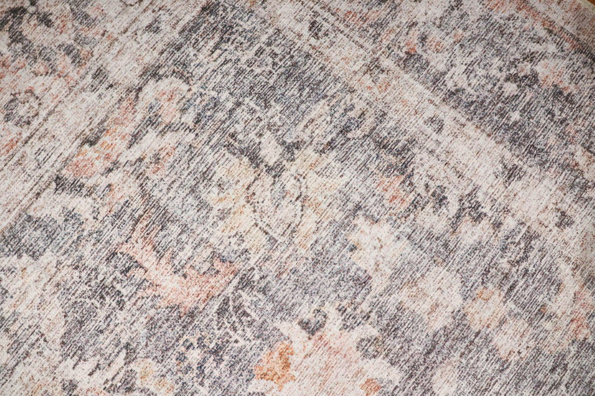 Venice Peach Beige and Mindi Grey Distressed Traditional Washable Rug