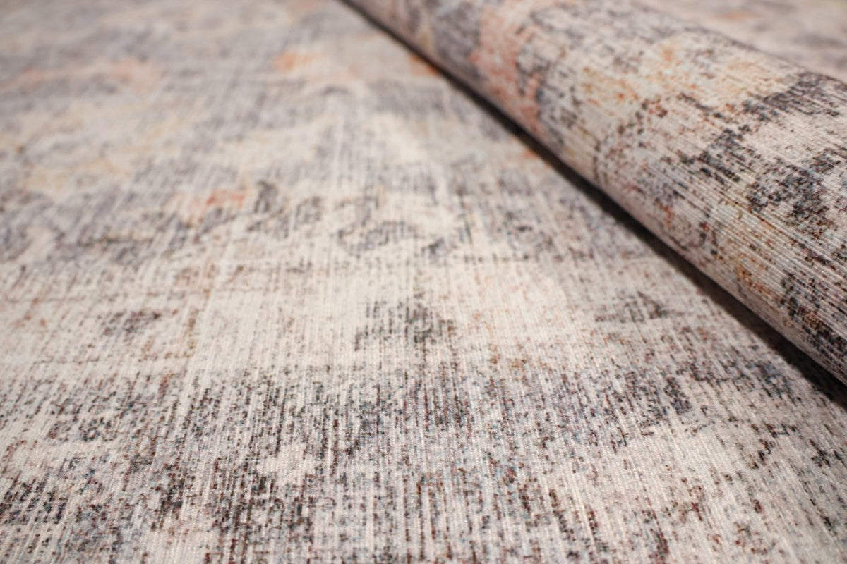 Venice Peach Beige and Mindi Grey Distressed Traditional Washable Rug