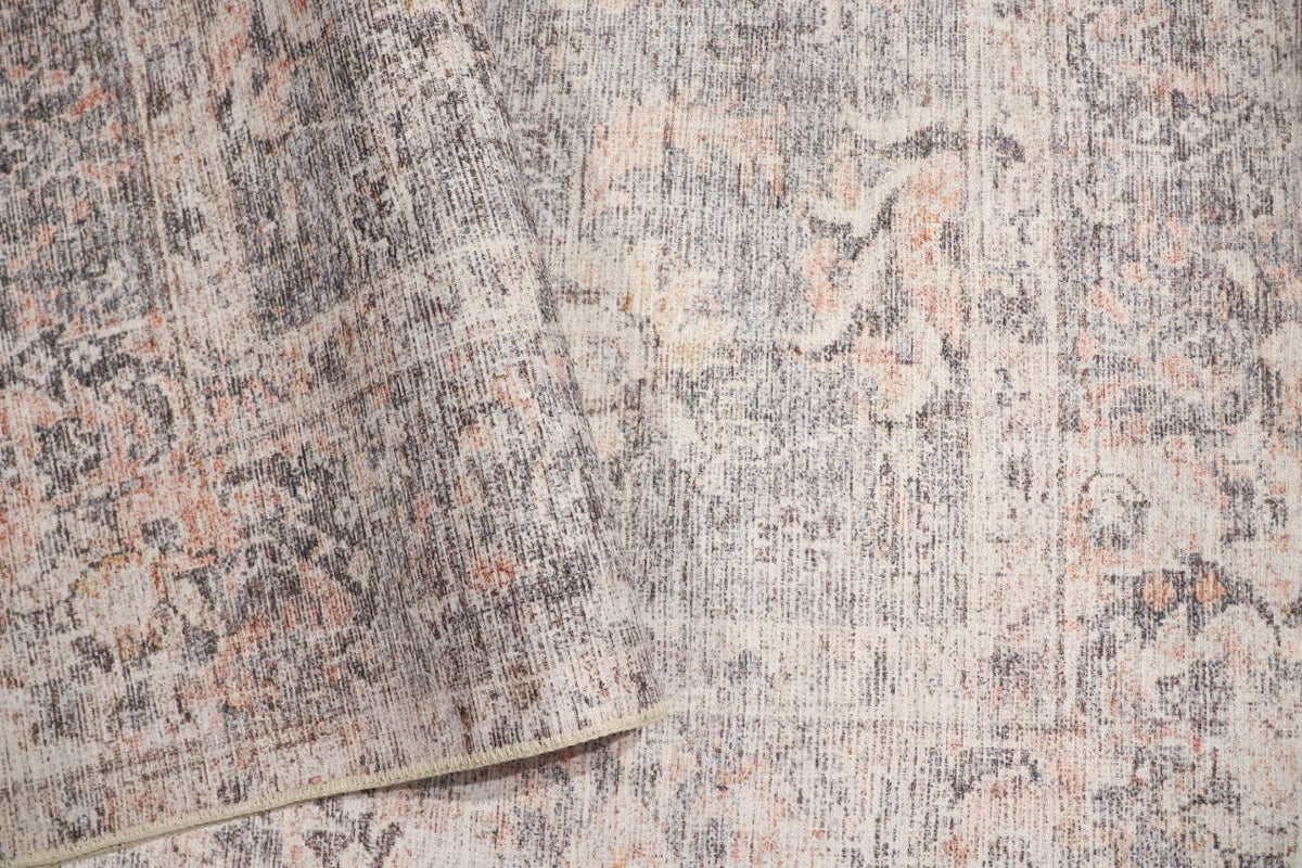 Venice Peach Beige and Mindi Grey Distressed Traditional Washable Rug