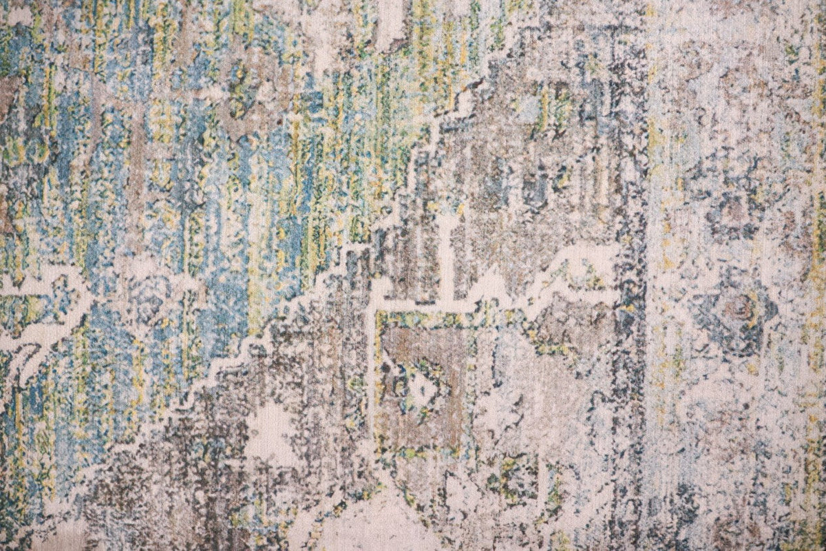 Venice Green and Ivory Distressed Transitional Washable Rug