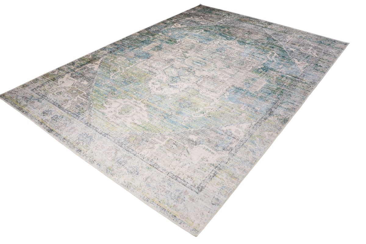 Venice Green and Ivory Distressed Transitional Washable Rug