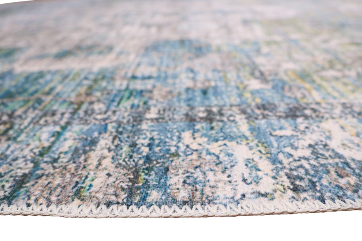 Venice Green and Ivory Distressed Transitional Washable Rug