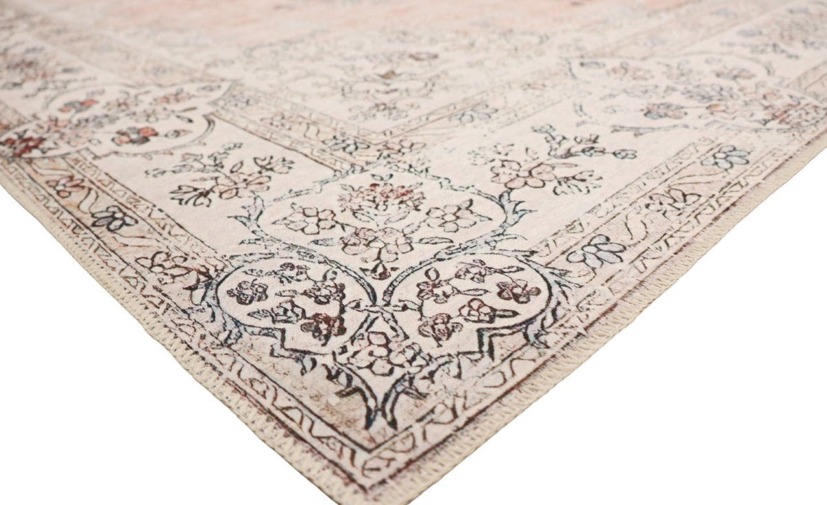 Venice Peach Pink Distressed Transitional Washable Rug