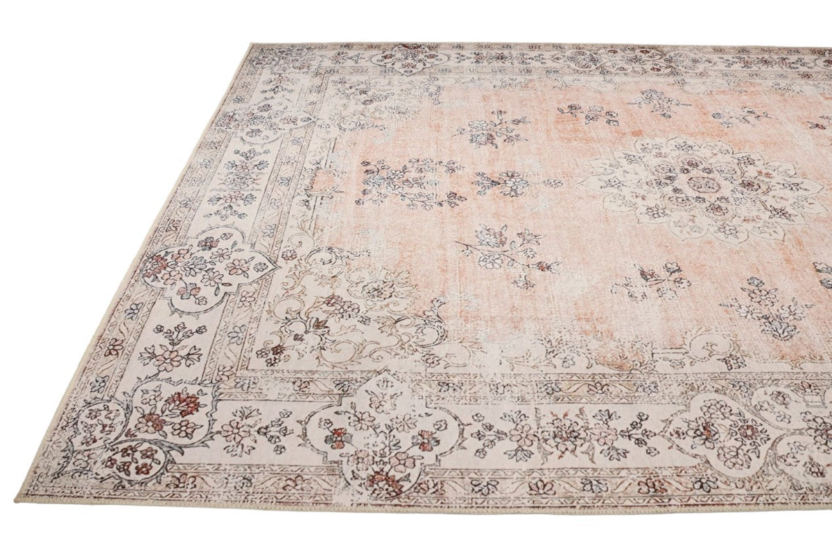 Venice Peach Pink Distressed Transitional Washable Rug