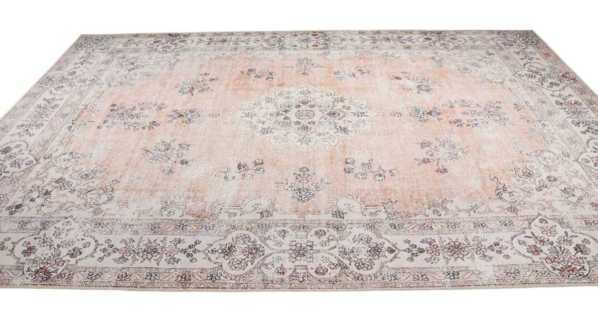 Venice Peach Pink Distressed Transitional Washable Rug