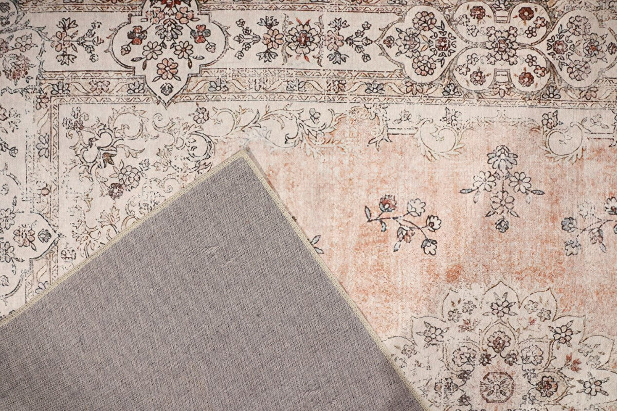 Venice Peach Pink Distressed Transitional Washable Rug