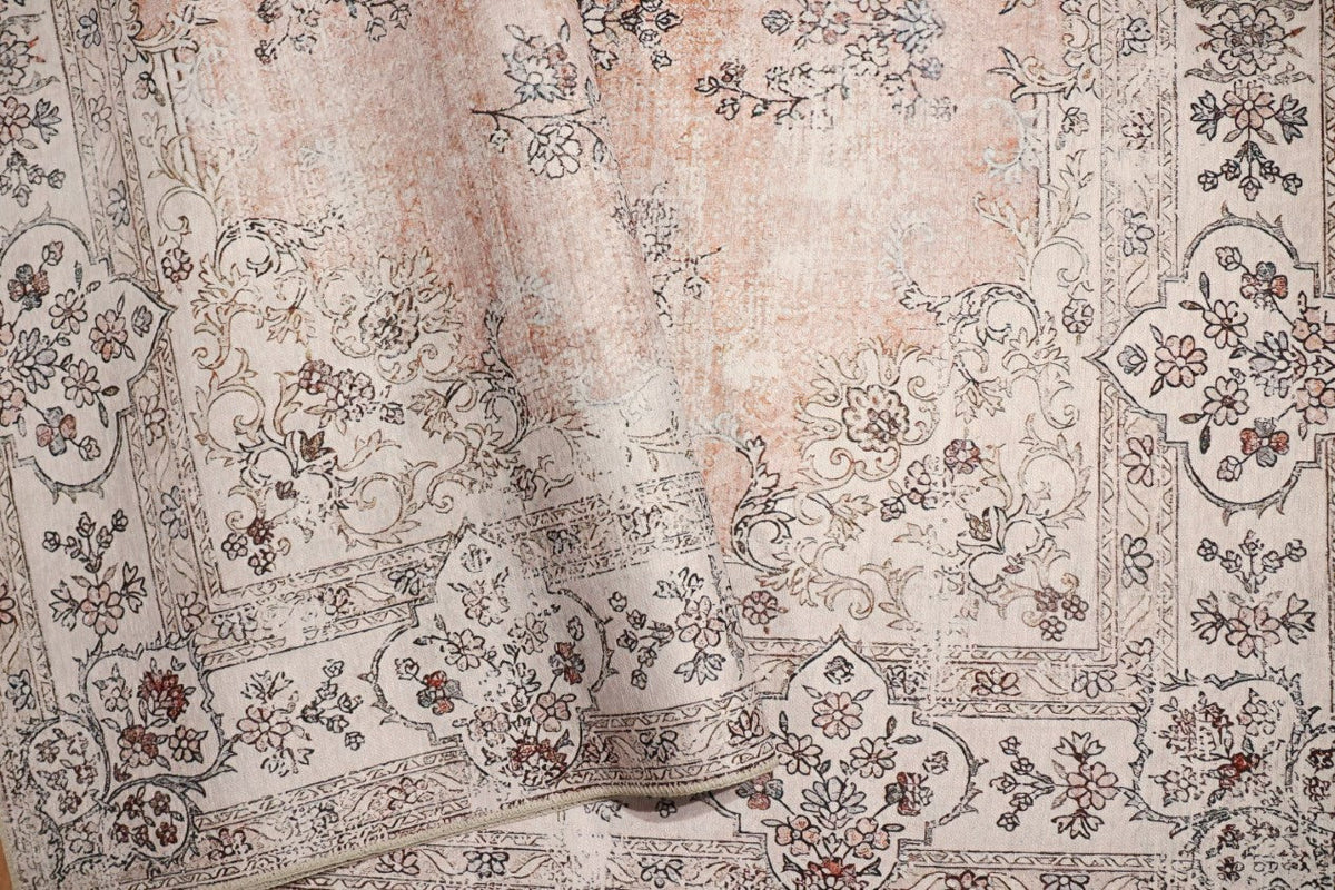 Venice Peach Pink Distressed Transitional Washable Rug