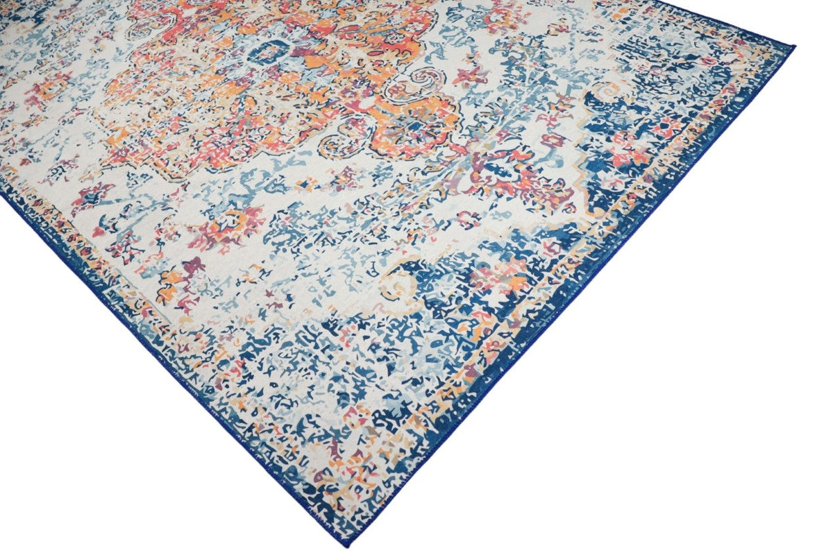 Venice multi colour Rust Orange and Blue Transitional Washable Rug