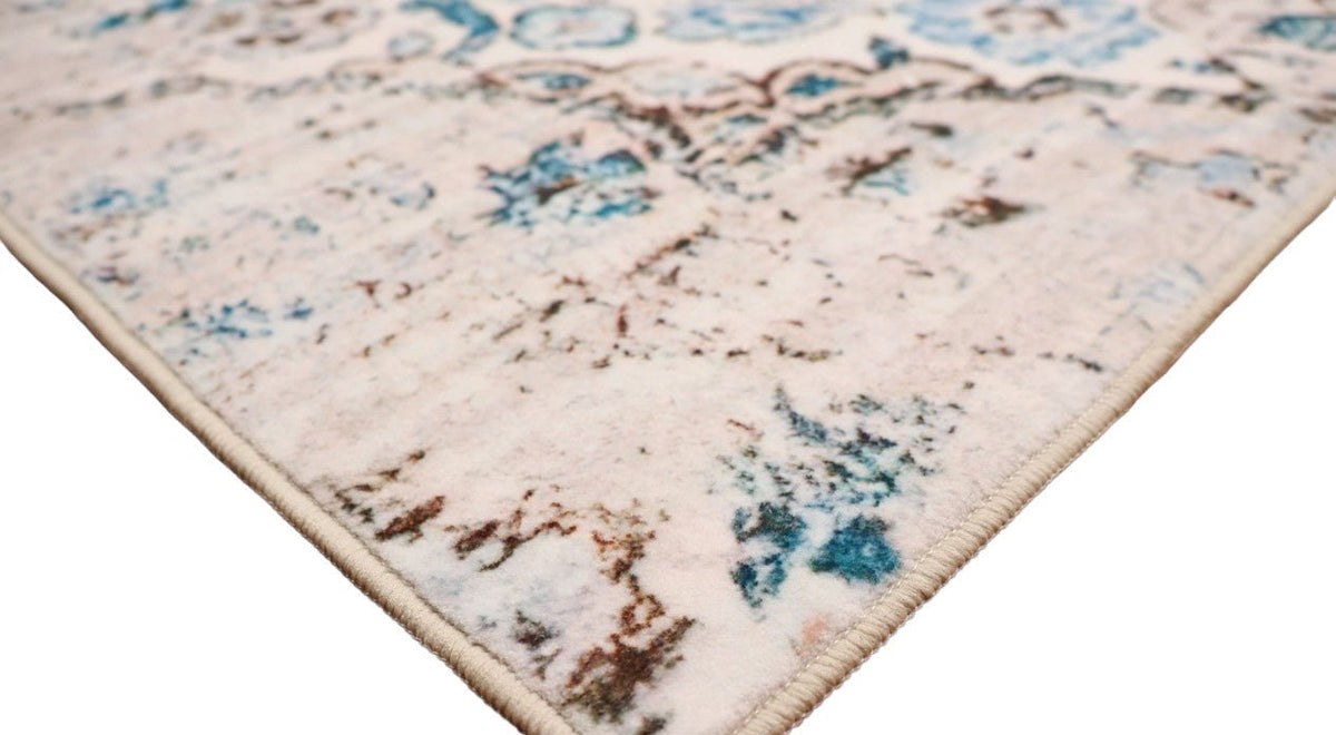 Luxurious Lumina Blue, Grey and Cream soft Modern Washable Rug