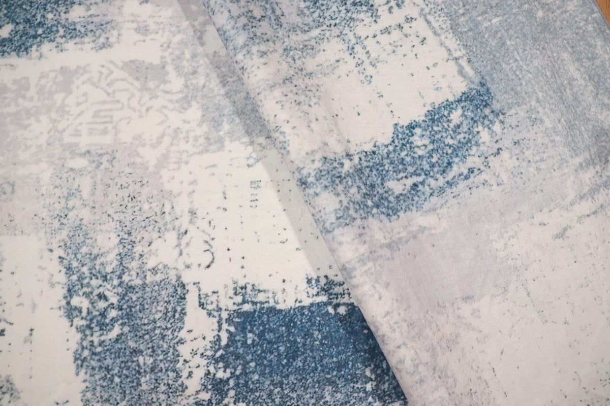 Luxurious Lumina Blue, Grey and White Modern Abstract Washable Rug