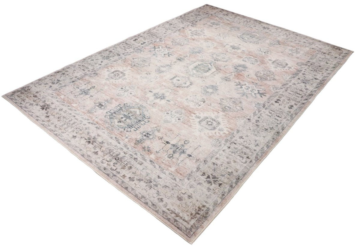 Luxurious Lumina Peach Pink and Grey Distressed Washable Rug