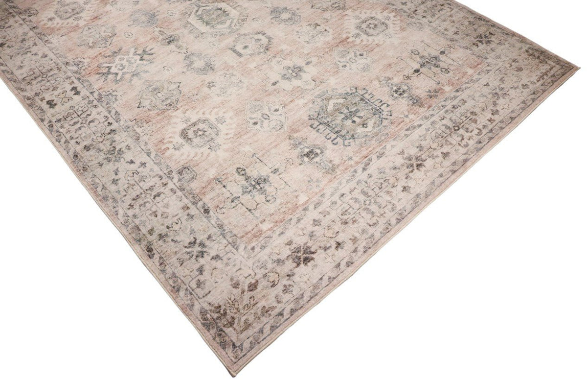 Luxurious Lumina Peach Pink and Grey Distressed Washable Rug