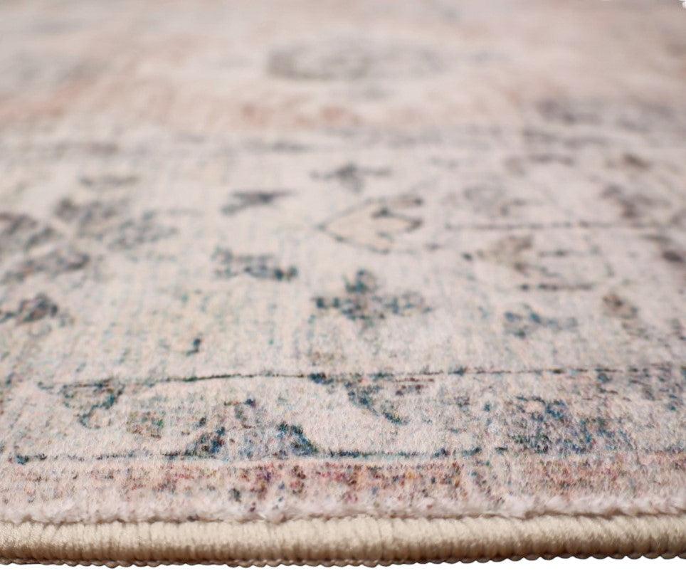 Luxurious Lumina Peach Pink and Grey Distressed Washable Rug