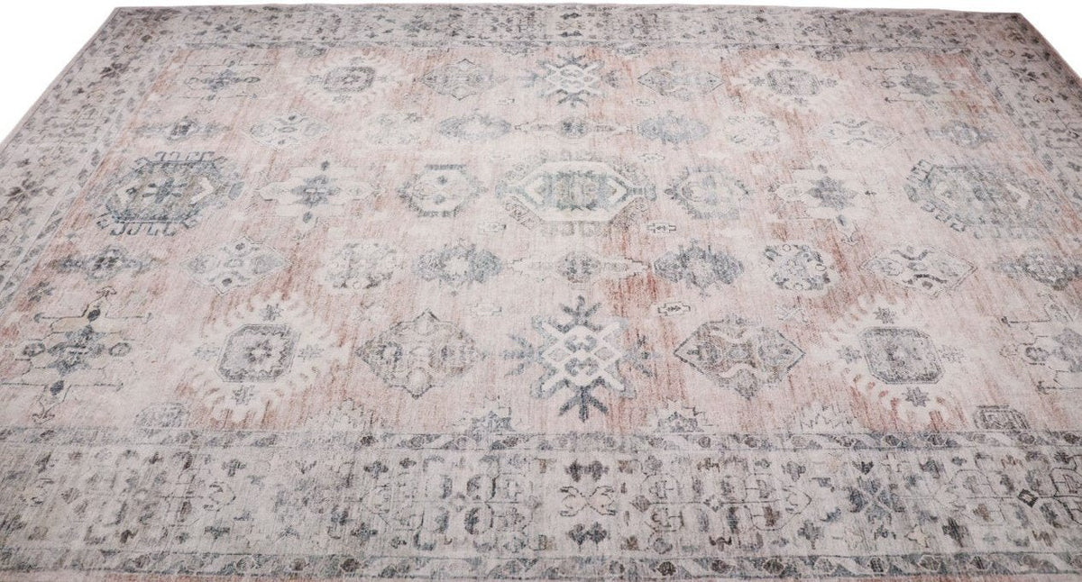 Luxurious Lumina Peach Pink and Grey Distressed Washable Rug