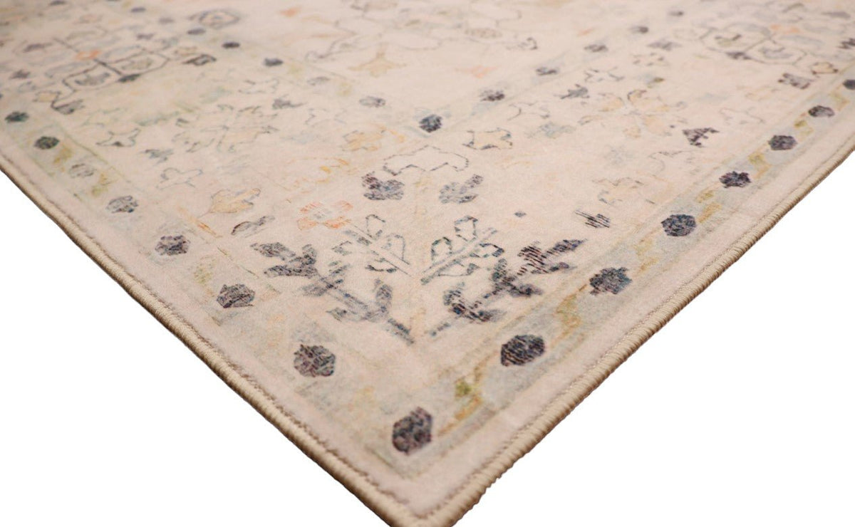 Luxurious Lumina Silky Soft Cream and Multi colour Distressed Washable Rug