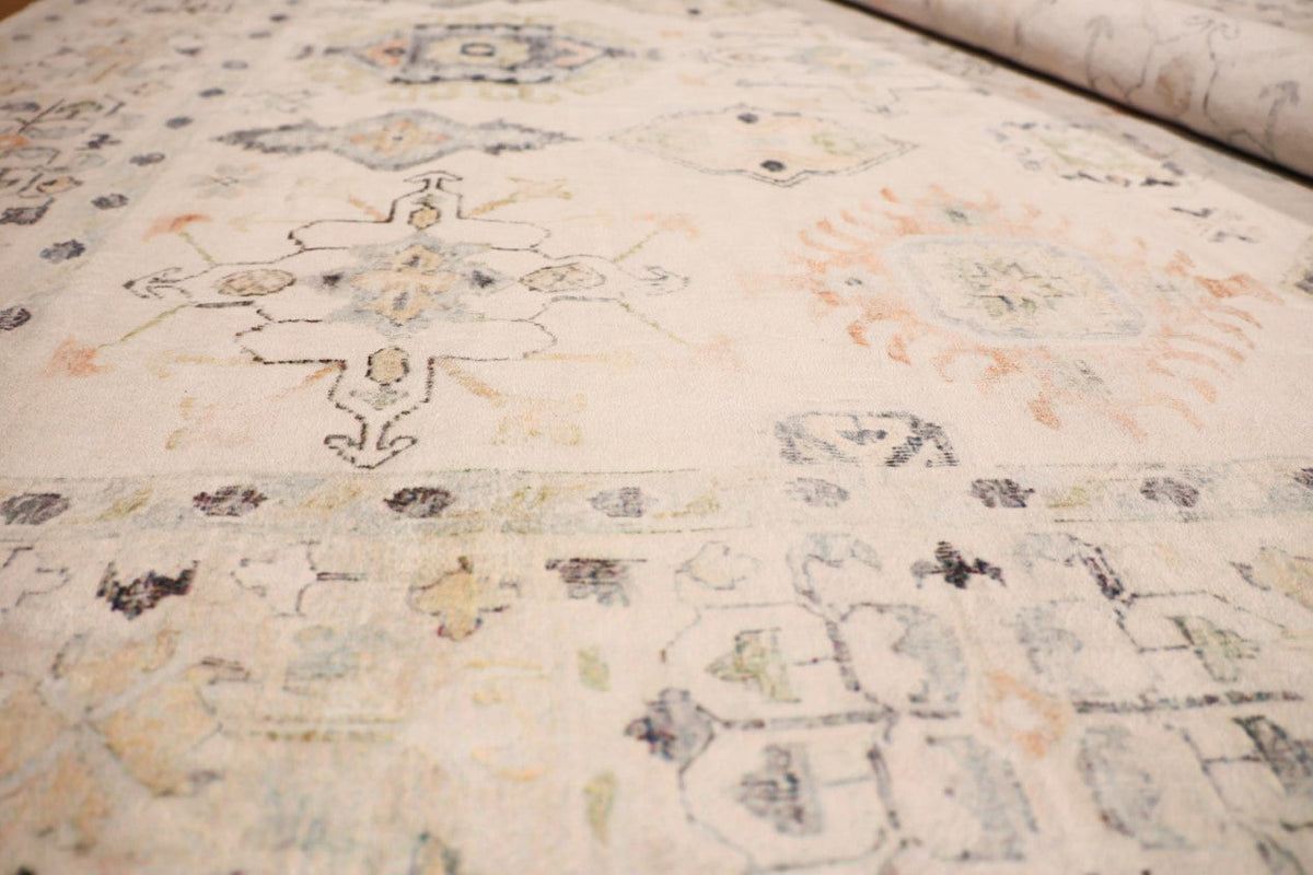 Luxurious Lumina Silky Soft Cream and Multi colour Distressed Washable Rug