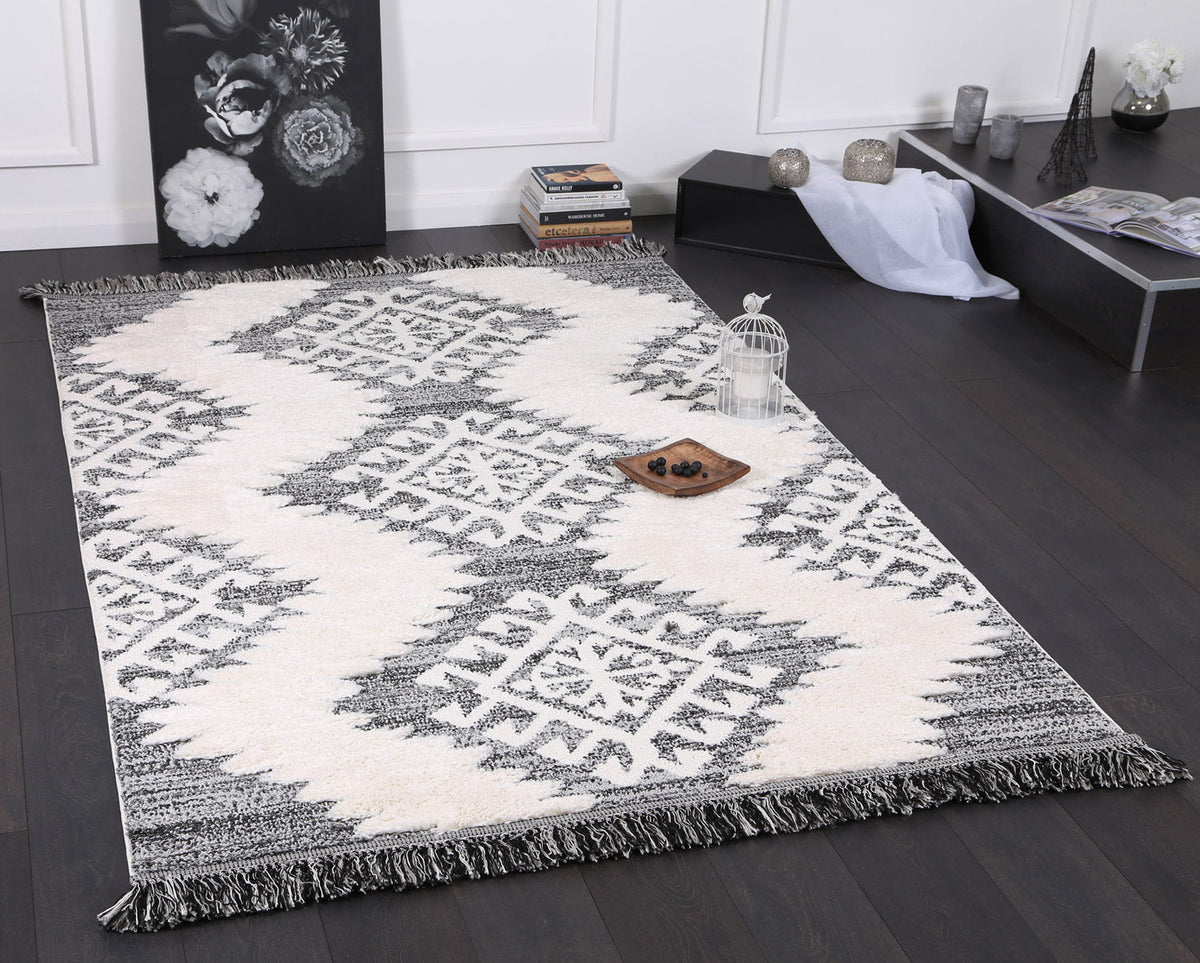 Kaza Tribal Cream Anthracite Rug