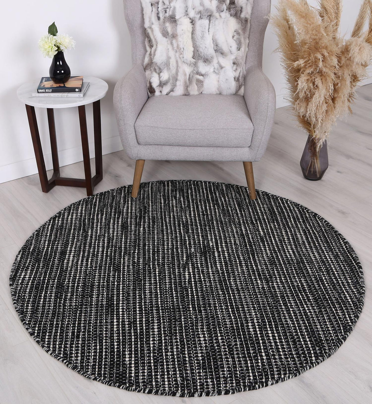 Nordic Black &amp; White Reversible Wool Round Rug