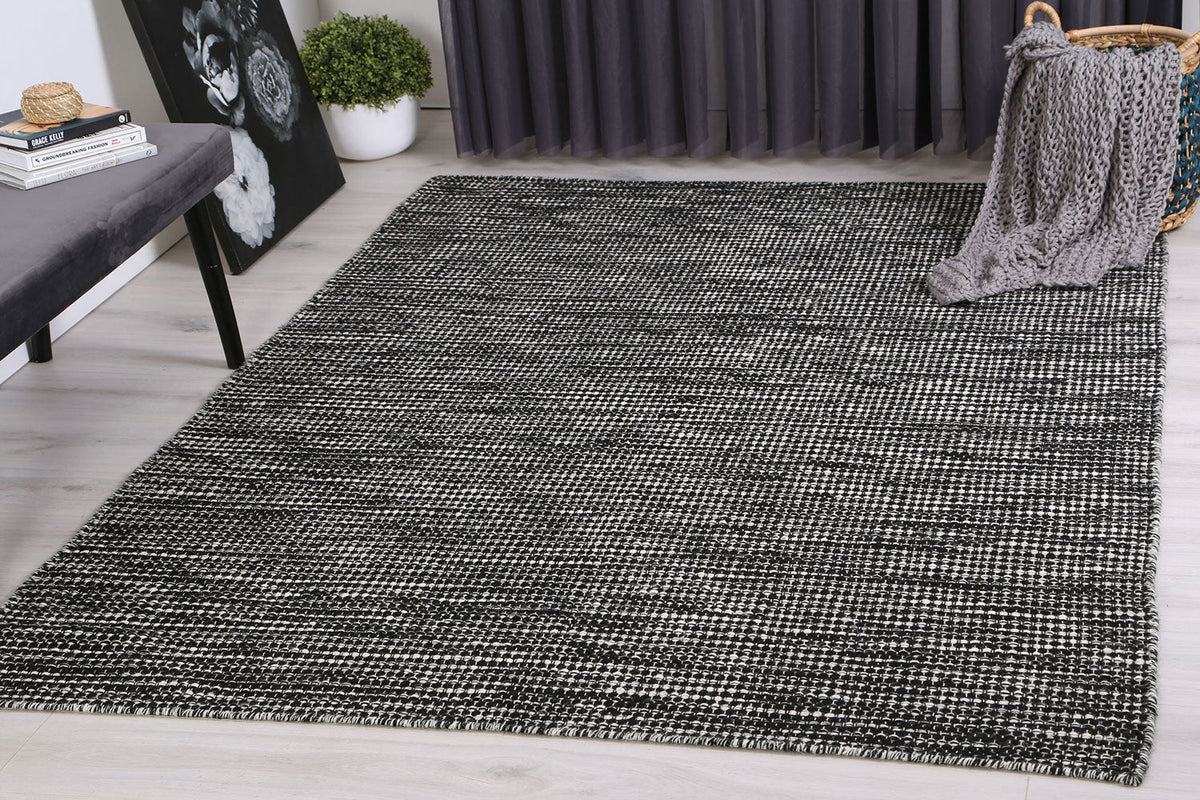 Nordic Black &amp; White Reversible Wool Rug