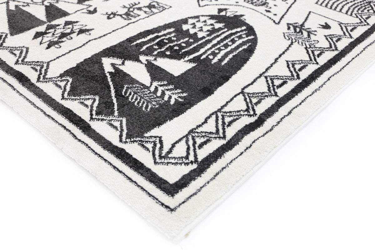 Piccolo Black and White Kids Camping Adventure Kids Rug