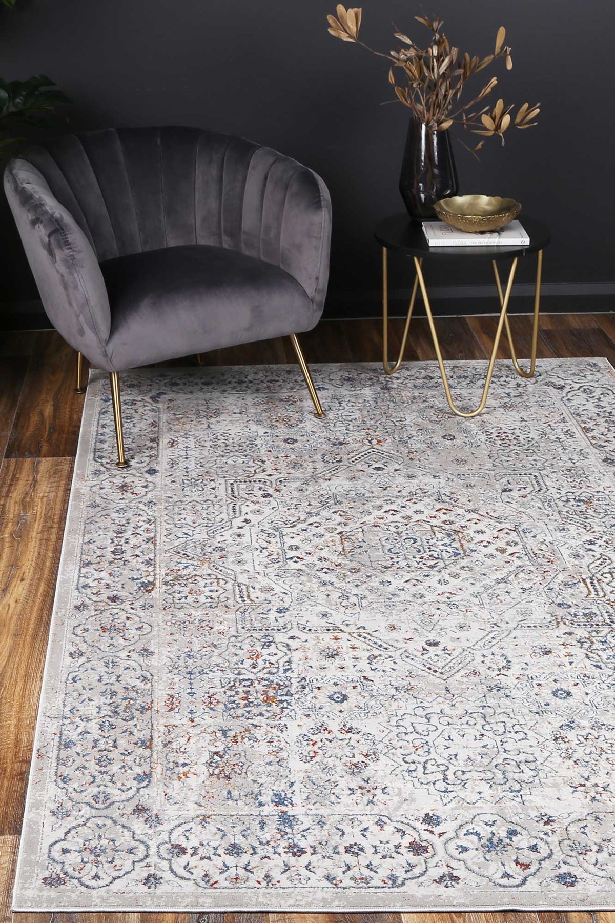 Porto Aurora Grey &amp; Blue Traditional Rug