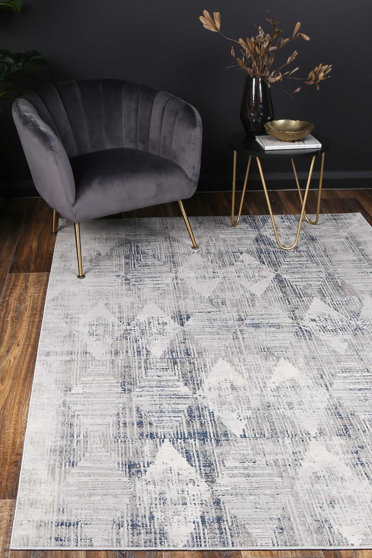 Porto Harlequinn Grey &amp; Blue Geometric Rug