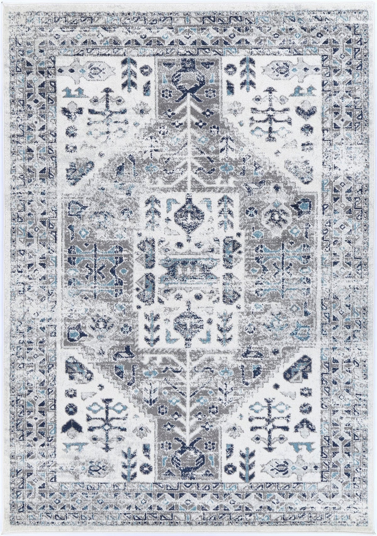 Provence Nimes Bue &amp; Grey Traditional Rug