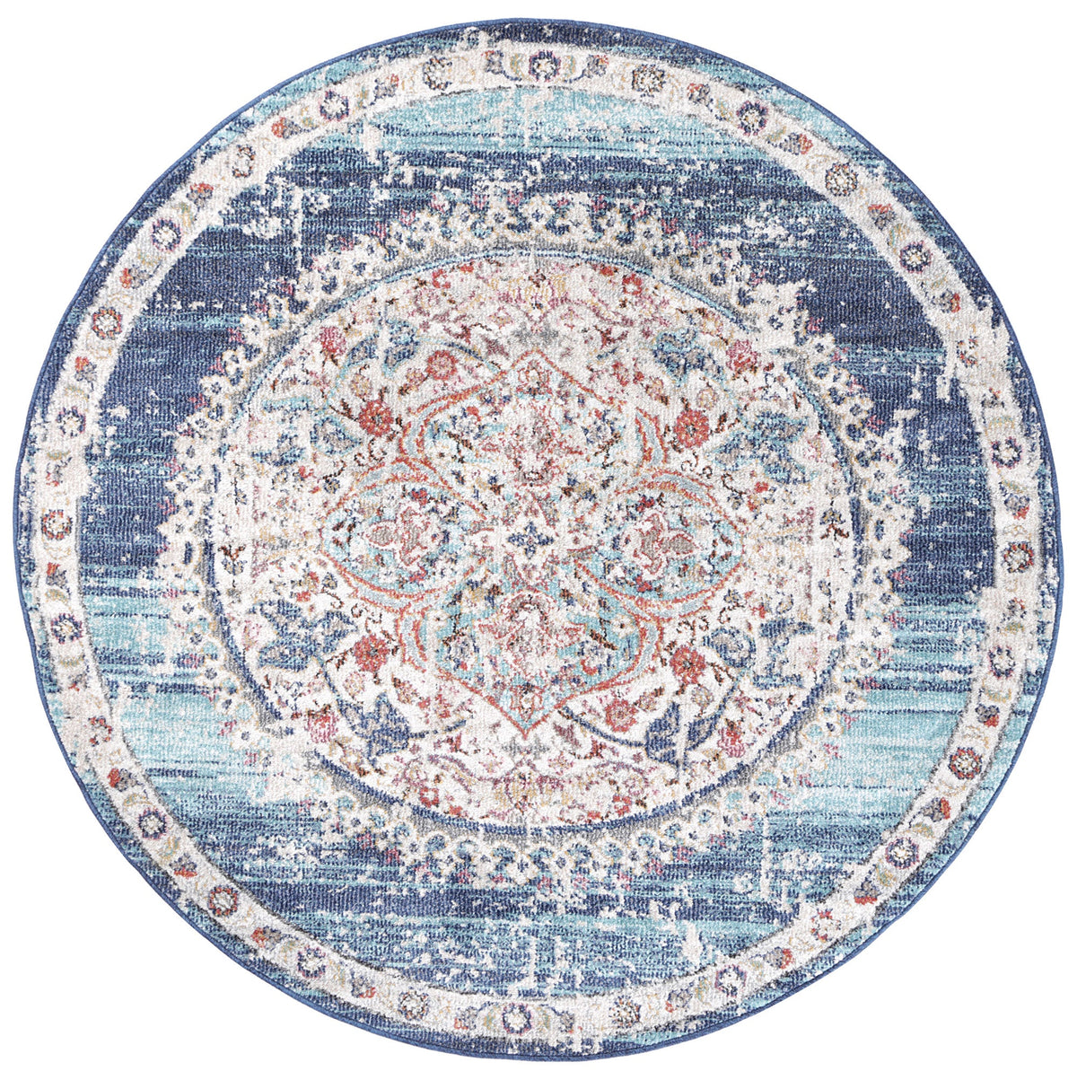 Salsa Hollow Medalion Transitional Navy &amp; Multi Round Rug