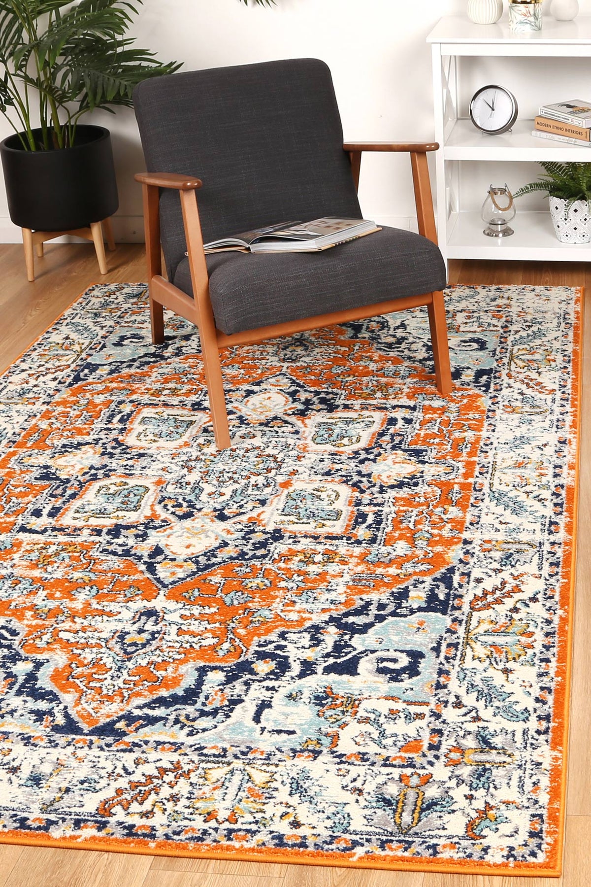 Sicily Messina Orange &amp; Blue Transitonal Rug