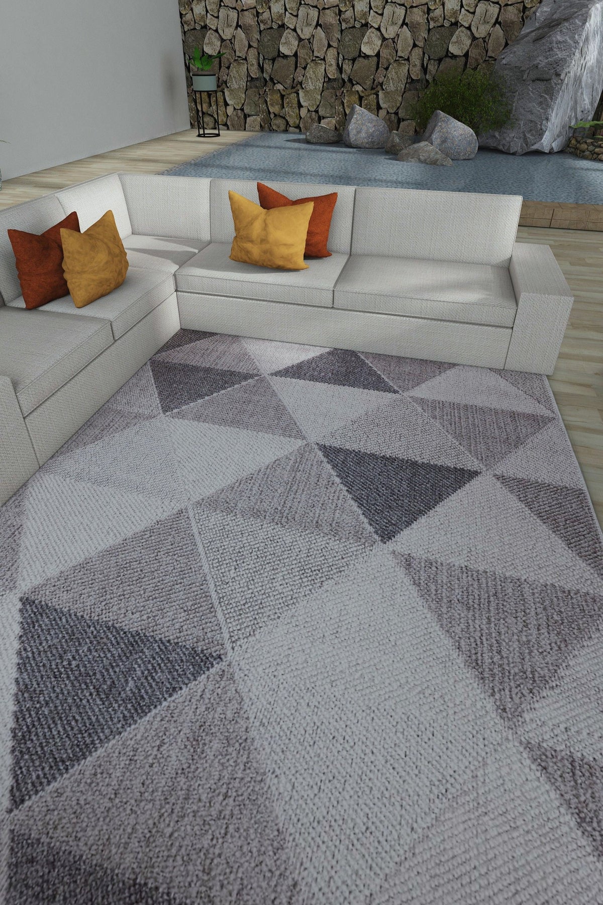 NOVA Grey, Cream, Beige and Blue Geometric Flatweave Rug