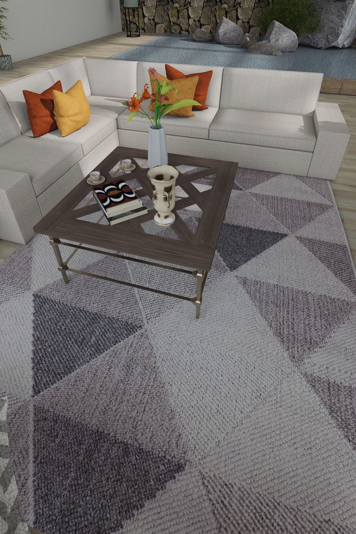 NOVA Grey, Cream, Beige and Blue Geometric Flatweave Rug