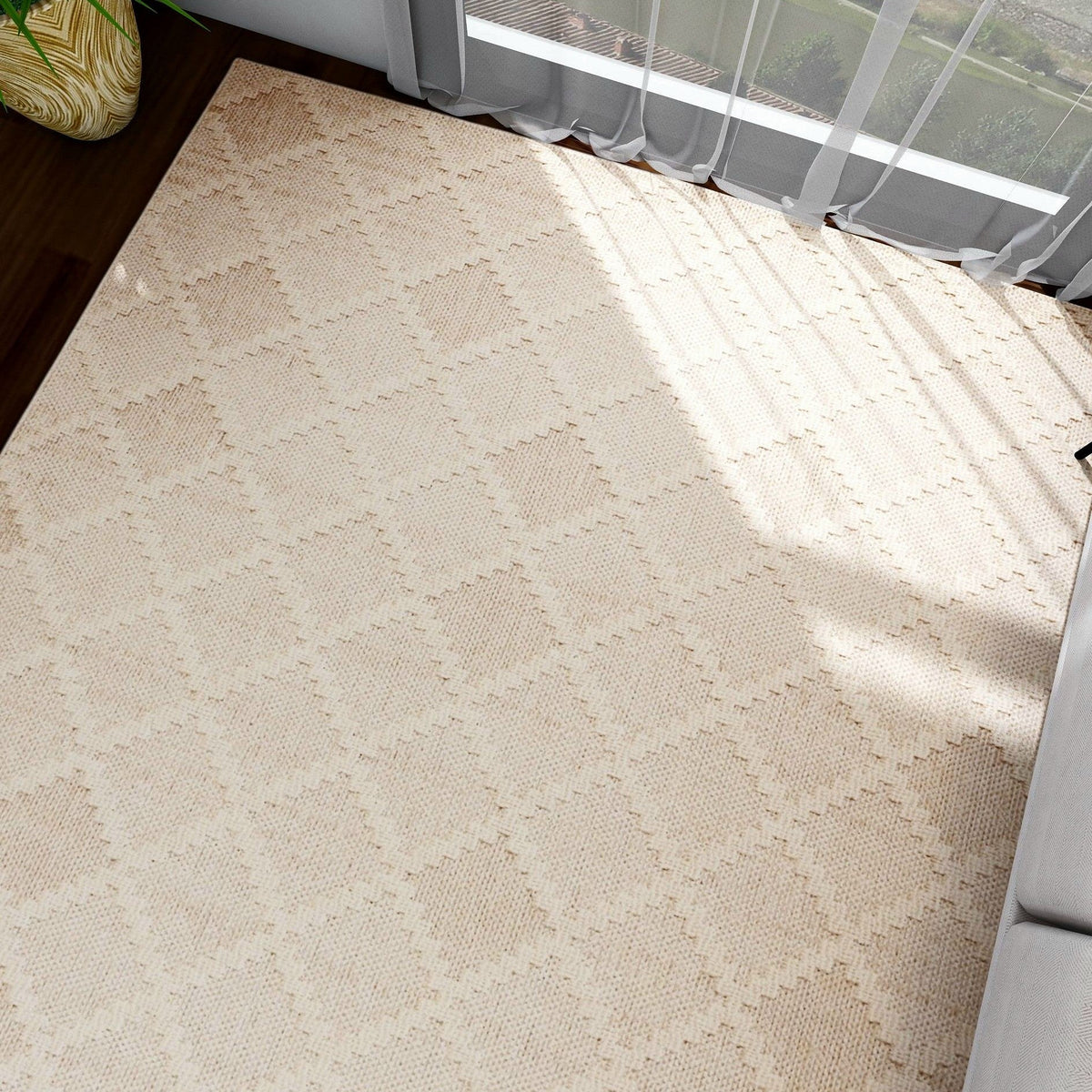 NOVA Cream Beige and Light Brown Diamond Flatweave Rug