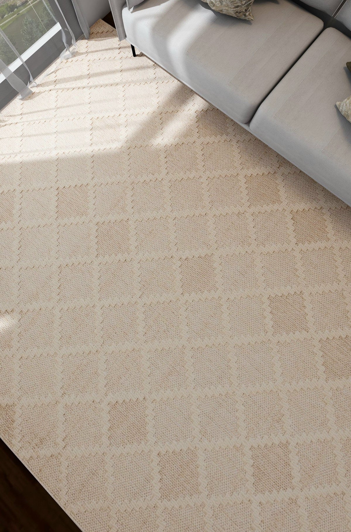 NOVA Cream Beige and Light Brown Diamond Flatweave Rug