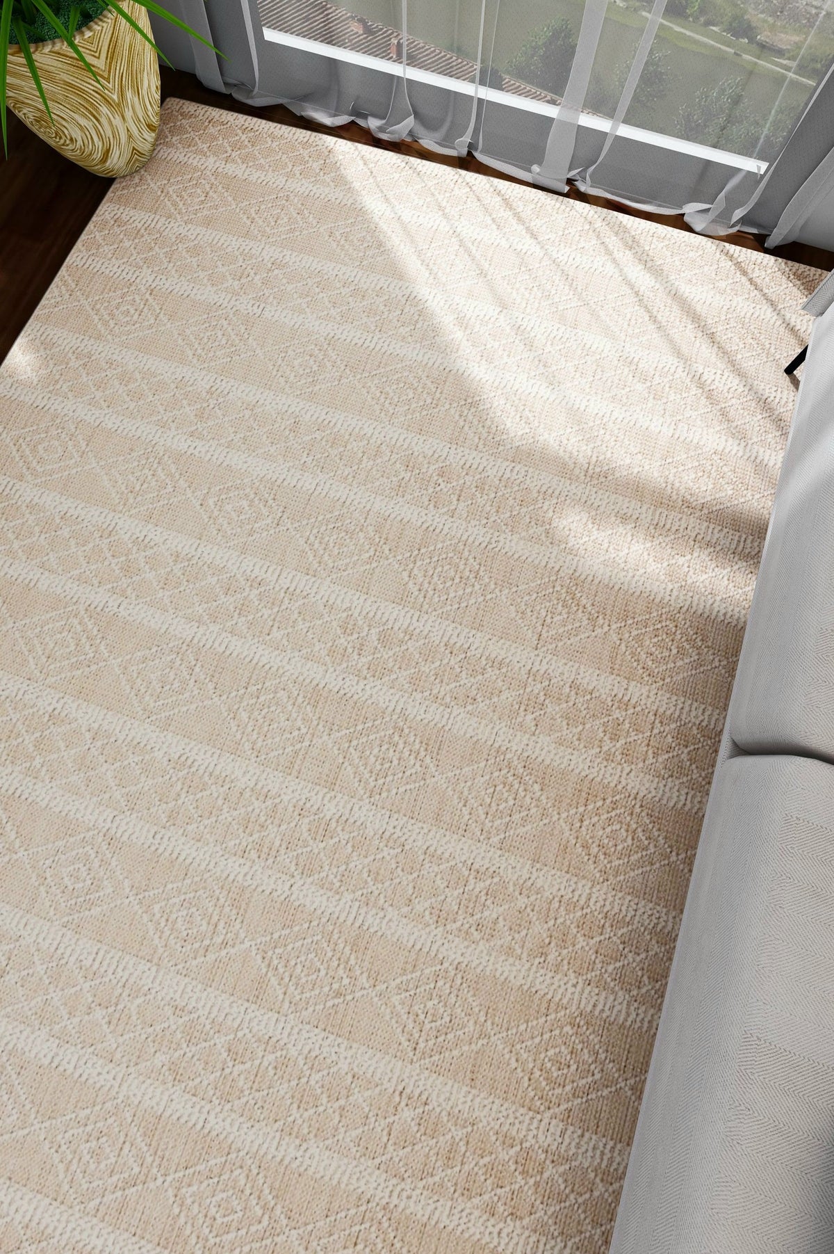 NOVA Cream and Beige Tribal Flatweave Rug