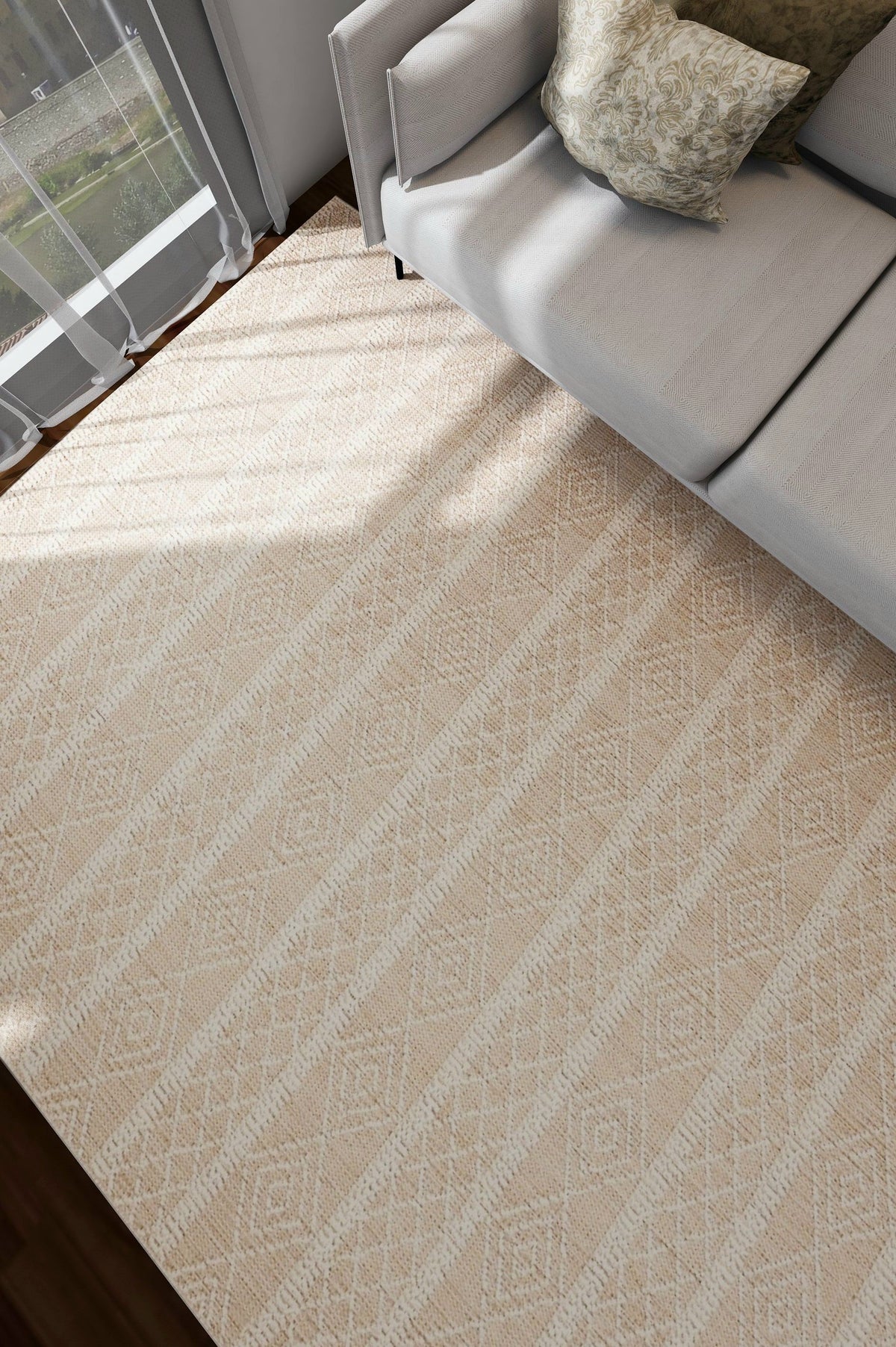 NOVA Cream and Beige Tribal Flatweave Rug