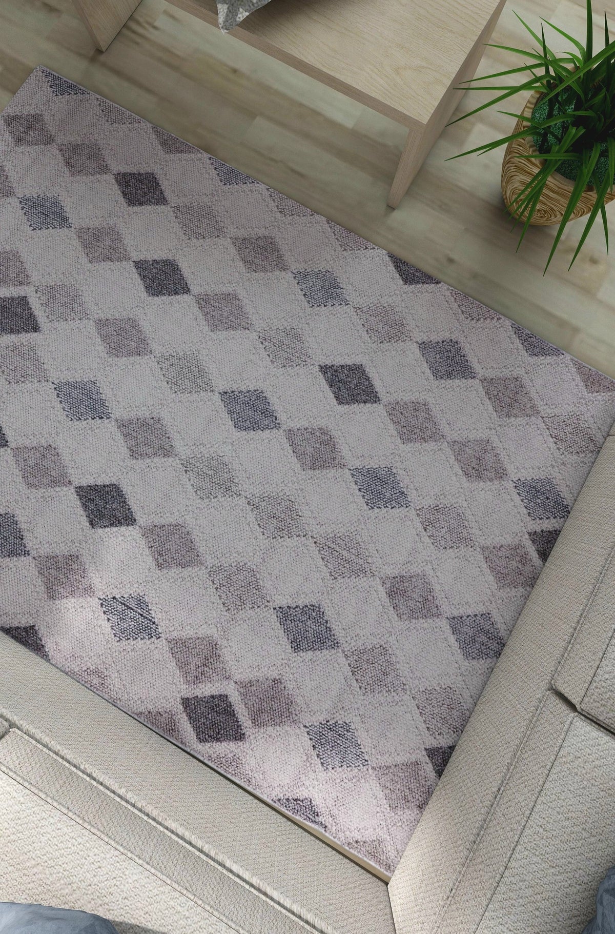 NOVA Grey, Cream, Beige and Blue Diamond Flatweave Rug