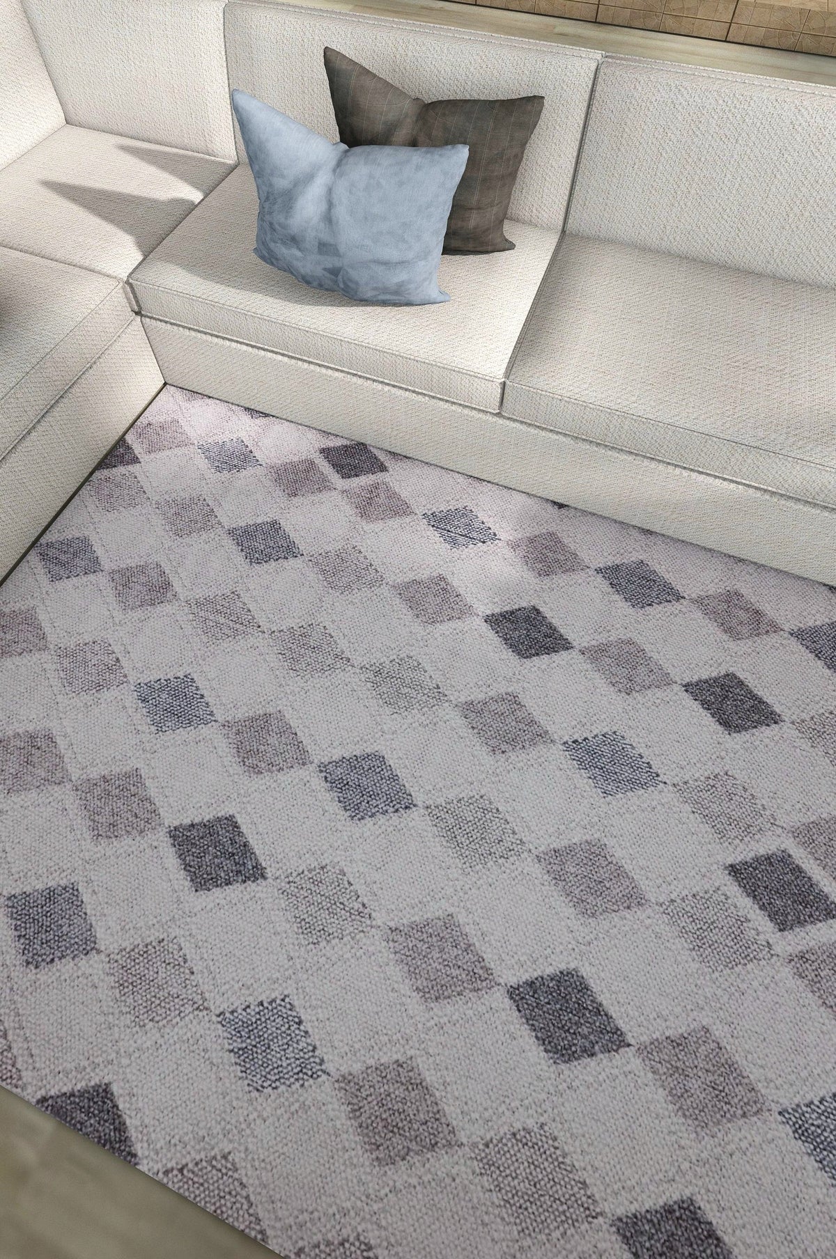 NOVA Grey, Cream, Beige and Blue Diamond Flatweave Rug