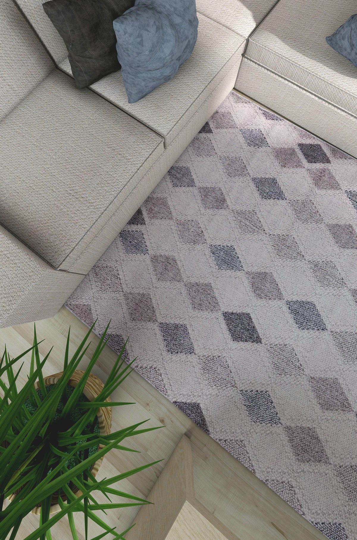 NOVA Grey, Cream, Beige and Blue Diamond Flatweave Rug