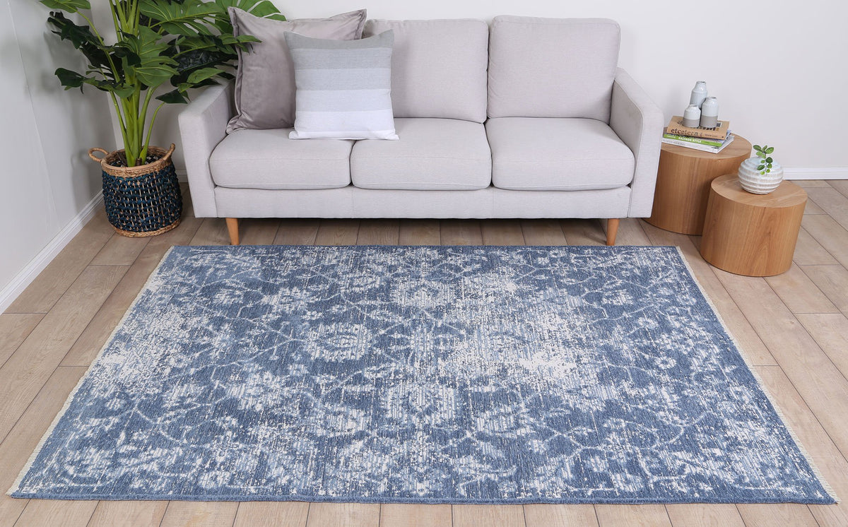 Rustic Vintage Classic, Amazing 2 in 1 Reversible Rug Blue